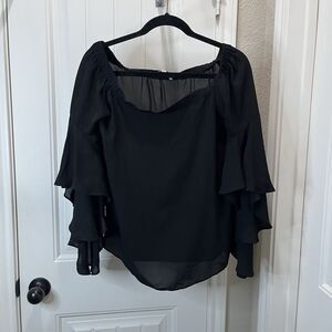 Rose & Olive Black Chiffon Flowy Off Shoulder Flutter Sleeve Blouse Women Size S